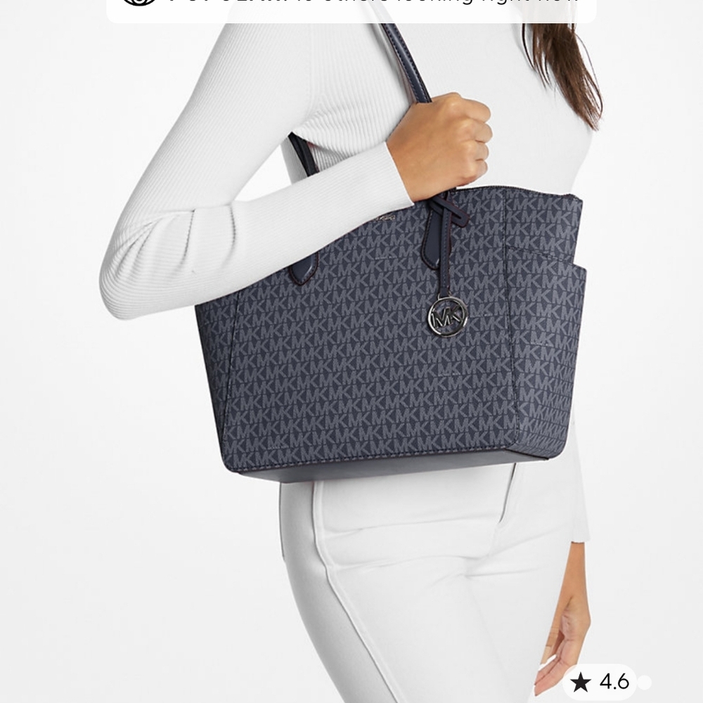 NWT Michael Kors Navy Blue Logo Tote Bag With Zipper And Pockets